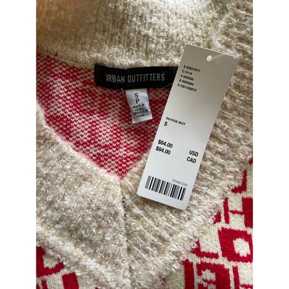 Urban Outfitters Jordie Hello Sweater Vest Red & Cream Ribbed Knit Small NWT - Picture 9 of 9